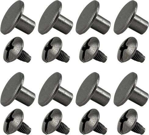 Round Flat Head Chicago Screws Buttons for Leather Crafting, 1/4 Inches (6mm) Repair Screw Post Fastener, Metal Nail Rivet Studs, Silver, 30 Sets, Diameter 3/8 Inches (10mm) in Kuwait