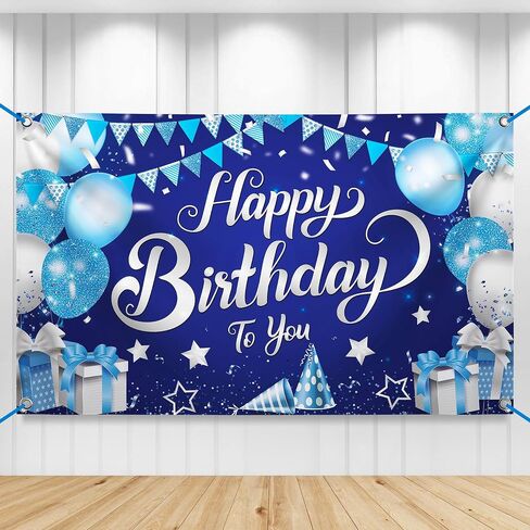 KatchOn, Happy Birthday Banner Blue and Gold - XtraLarge, 72x44 Inch | Happy Birthday Backdrop for Boys | Birthday Decorations for Women | Happy Birthday Men Decorations | Birthday Banners for Men in Kuwait