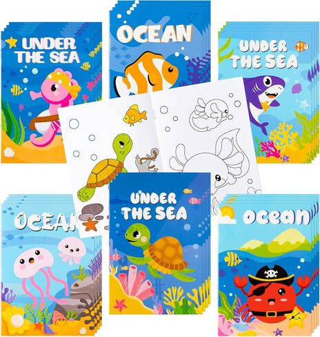 ANGOLIO 24Pcs Ocean Animals Coloring Books Bulk for Kids Mini DIY Art Drawing Book Set for Shark Seahorse Jellyfish Under The Sea Animal Theme Kindergarten School Classroom Rewards Goodie Bag Filler in Kuwait