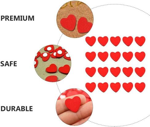 EXCEART 200Pcs Self Adhesive Wooden Red Heart Wood Heart Embellishments Art Craft for Wedding Valentines Day Crafting DIY Decor in Kuwait
