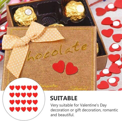 EXCEART 200Pcs Self Adhesive Wooden Red Heart Wood Heart Embellishments Art Craft for Wedding Valentines Day Crafting DIY Decor in Kuwait