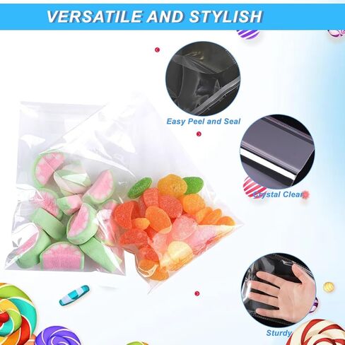 Ericotry 100 Pcs 4 3/4in. X 6 1/2in. Clear Resealable Cello/Cellophane Bags Good for Bakery Candy Chocolate Candle Cookie Poly Bags Jelly Packaging Bags in Kuwait