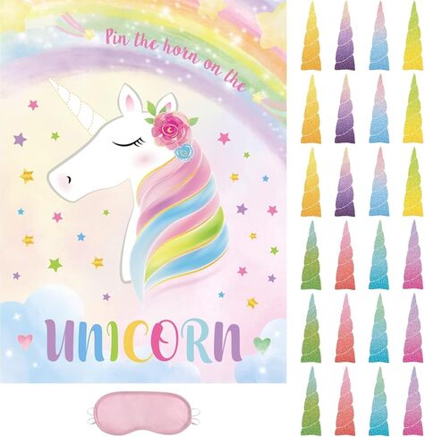 WERNNSAI Pin The Horn on The Unicorn Party Game - 21'' X 28'' Rainbow Unicorn Party Supplies Girls Unicorn Game Poster with 24 Pcs Horns Stickers for Kids School Classroom Activities in Kuwait