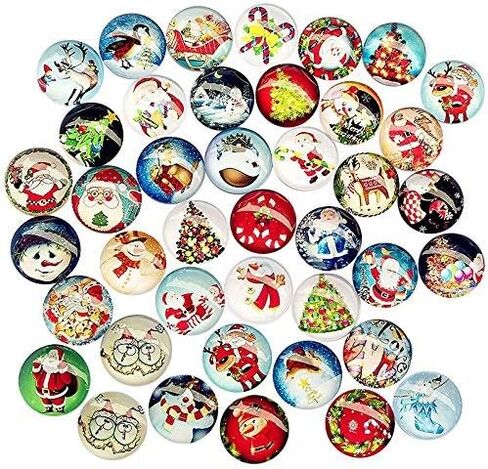 Libiline 50pcs 12mm(1/2") Assorted Styles Christmas Snow Man Tree Claus Jingle Bell Glass Button Flatback Flat Backs Button Glass Cameo Cabochon Phonecover Scrapbooking DIY Craft (12mm(1/2")) in Kuwait