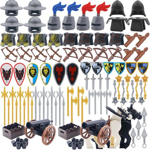 Knights People Accessories Building Block - Medieval Weapon Armor Swords Helmet Horse, Castle Knight Shield Spear, MOC Bricks Parts Toys Sets for Boys in Kuwait