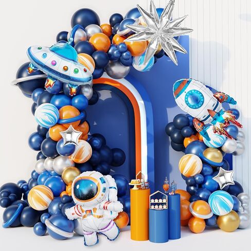Ouddy Party Outer Space Party Decorations Balloon Garland Kit, Space Birthday Party Supplies UFO Rocket Astronaut Navy Blue Silver Foil Latex Balloons for Boys Kids in Kuwait