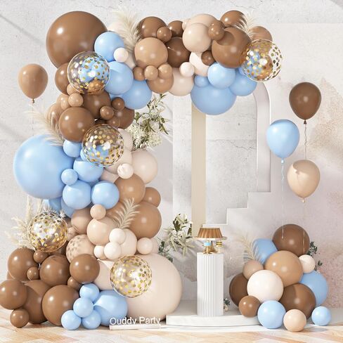 Brown Coffee Blue Balloons Garland Arch Kit, 142Pcs Boho Nude Baby Blue Neutral Balloons Tedy Bear We Can Bearly Wait Baby Shower Decorations for Boy Gender Reveal Birthday Wedding Party Supplies in Kuwait