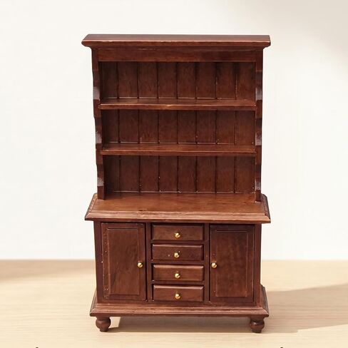 1:12 Scale Miniature Cupboard Bookshelf Classic Wooden Mini Storage Hutch Kitchen Dollhouse Bookshelf Wood Cabinet 1:12 Furniture Display Showcase Decoration Sideboard Accessories (Walnut Color) in Kuwait