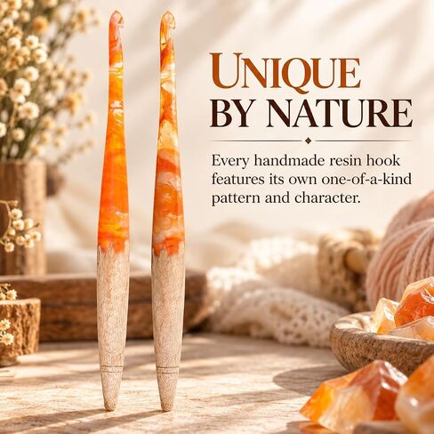 Ommi Ergonomic Handle Crochet Hooks | Handcrafted 6.7’’ Mango Wood Crochet Hook | Knitting Needle, Craft Yarn Weave | Best Gift! (4 mm, Orange and Wood) in Kuwait