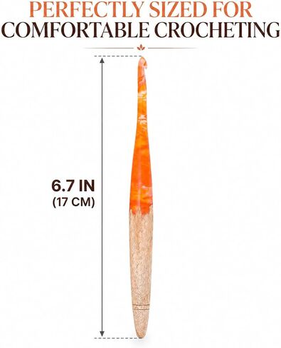 Ommi Ergonomic Handle Crochet Hooks | Handcrafted 6.7’’ Mango Wood Crochet Hook | Knitting Needle, Craft Yarn Weave | Best Gift! (4 mm, Orange and Wood) in Kuwait