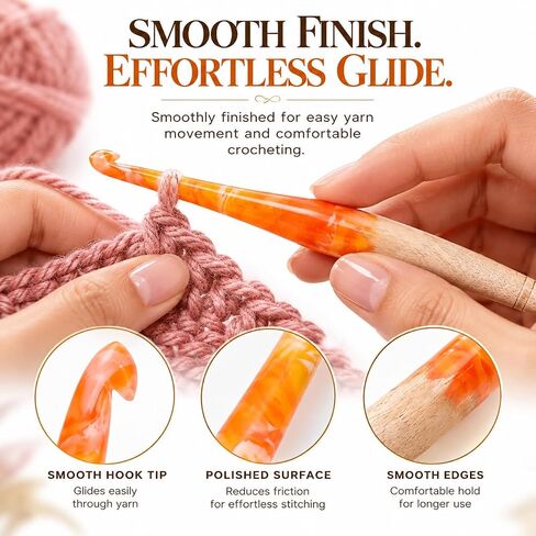 Ommi Ergonomic Handle Crochet Hooks | Handcrafted 6.7’’ Mango Wood Crochet Hook | Knitting Needle, Craft Yarn Weave | Best Gift! (4 mm, Orange and Wood) in Kuwait
