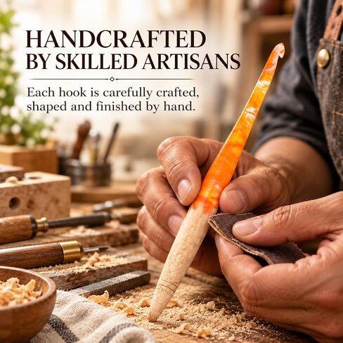 Ommi Ergonomic Handle Crochet Hooks | Handcrafted 6.7’’ Mango Wood Crochet Hook | Knitting Needle, Craft Yarn Weave | Best Gift! (4 mm, Orange and Wood) in Kuwait