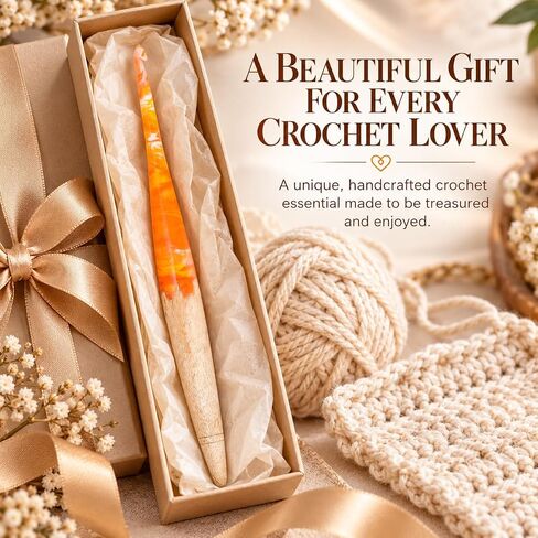 Ommi Ergonomic Handle Crochet Hooks | Handcrafted 6.7’’ Mango Wood Crochet Hook | Knitting Needle, Craft Yarn Weave | Best Gift! (4 mm, Orange and Wood) in Kuwait