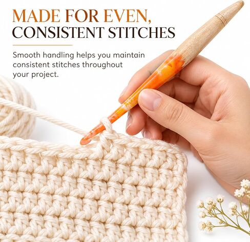 Ommi Ergonomic Handle Crochet Hooks | Handcrafted 6.7’’ Mango Wood Crochet Hook | Knitting Needle, Craft Yarn Weave | Best Gift! (4 mm, Orange and Wood) in Kuwait