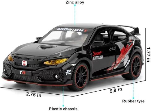 لعبة سيارة WAKAKAC 1/32 لسيارة Honda Civic Type-R Diecast لعبة سيارة معدنية قابلة للسحب للخلف مع ضوء وصوت هدية للأطفال والكبار (أسود) in Kuwait