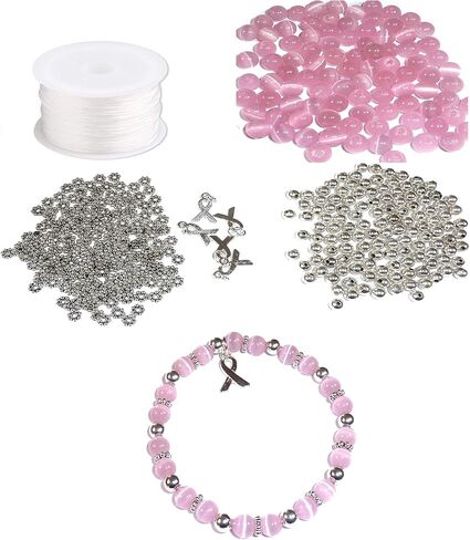 Hidden Hollow Beads DIY Craft Kit, Everything to Make Cancer Awareness Bracelets, Uses Stretch Cord, for Fundraising and Gifts (Lung Cancer - White Pearl - Makes 5) in Kuwait