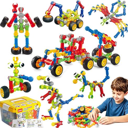 Stem Kids Building Toys for Ages 6-8 Boys Girls, 125 PCS Building Blocks Games for Boys 3-5, Educational Learning Toys for 3 4 5 6 7 8 Year Old, with Large Storage Box, Ideal Christmas Birthday Gifts in Kuwait