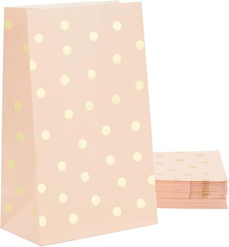 Party Treat Bags - 24-Pack Gift Bags Party Supplies, Paper Favor Bags, Recyclable Goodie Bags for Birthdays, Weddings, Baby Showers, Gold Foil Dots Confetti Design, White, 5.5 x 8.6 x 3 Inches in Kuwait