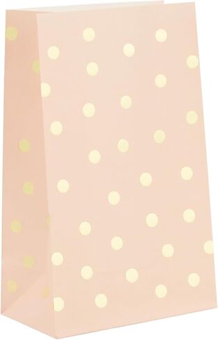 Party Treat Bags - 24-Pack Gift Bags Party Supplies, Paper Favor Bags, Recyclable Goodie Bags for Birthdays, Weddings, Baby Showers, Gold Foil Dots Confetti Design, White, 5.5 x 8.6 x 3 Inches in Kuwait