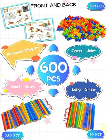 600PCS STEM Building Toys, Straw Constructor Toys Up Grade Engineering Building Sets for Kids Develops Motor Skills and Logic Thinking, Fun Educational Toy Great for Gift in Kuwait