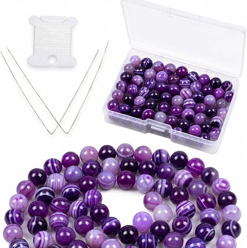 Cherry Tree Collection | 100PCS 8mm Black Tourmaline Gemstone Round Beads for Jewelry Making | Includes Storage Box, Elastic String, and Needles in Kuwait