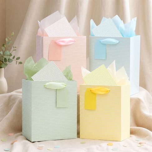 Nihuecne 9" Medium Size Gift Bags with Tissue Paper, 4 Pack Black Gold Wrap Paper Gift Bags with Handles for Shopping, Parties, Birthday, Holiday Presents 4 Designs in Kuwait