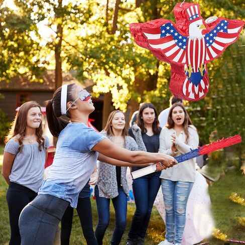 Hicarer Patriotic Hat Pinata with Red White Blue Pinata Stick Blindfold and Pentagram Confetti for Kids Adult Memorial Day 4th of July Independence Day Patriotic Party Decorations Supplies, 14 Inch in Kuwait