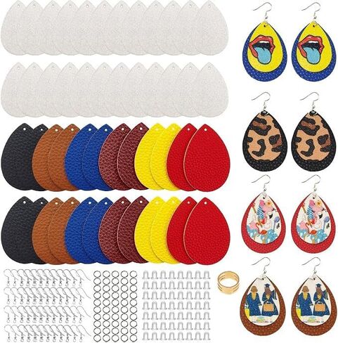 SHUANGART 194 Pcs Sublimation Blank Superfine Glitter Faux Leather Earrings Kit, Blank Vivid Shiny Solid Colors Earrings with Sublimation Paper for Christmas Halloween DIY Jewelry Making in Kuwait