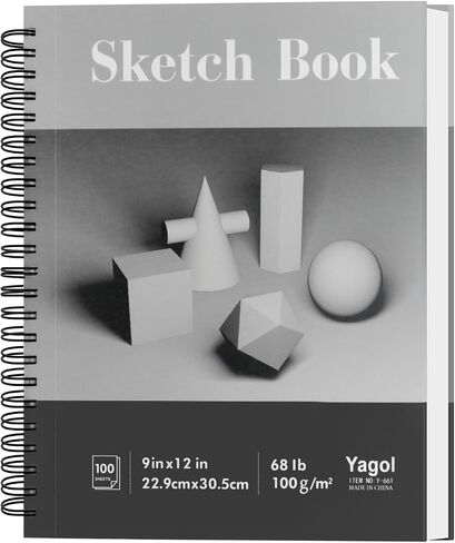 دفتر رسم Yagol مقاس 9 × 12 بوصة 100 ورقة 68LB/100GSM، لوحة رسم مع ورق فني حلزوني للرسم والتلوين لأقلام الرصاص والفحم والوسائط الجافة in Kuwait