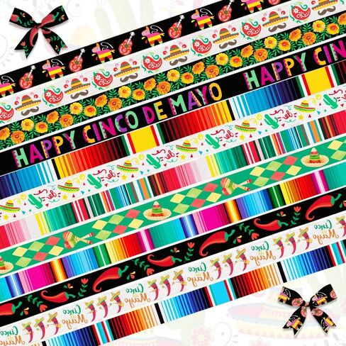 2 Pieces 1.5" Wide Mexican Fiesta Ribbons Colorful Grosgrain Dia de Muertos Serape Ribbons 5 Yards, Day of The Dead Ribbon for Mexican Fiesta Decor Party Favor Birthday Gift Wrapping DIY Supplies in Kuwait