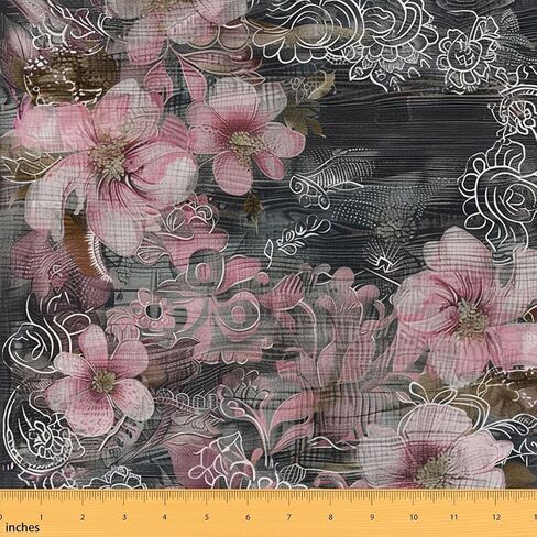 Paisley Pattern Fabric by The Yard Pink Flowers Rustic Style DIY Craft Hobby Fabric by The Yard Retro Brown Wood Texture Decorative Fabric for Upholstery and Home Accents,1 Yard in Kuwait