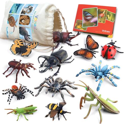 Volnau Bug Toys Figurines 12PCS Insect Animal Figures for Kids Toddlers Decorations Educational Bee Beetle Mantis Spider Ladybug Butterfly Plastic Model in Kuwait
