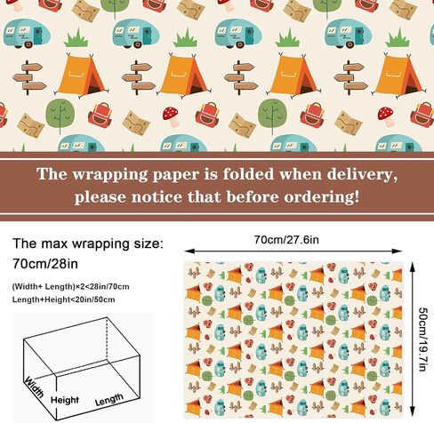 Whaline 12 Sheet Camping Wrapping Paper Tent Bear Tree Mountain Gift Wrap Paper Folded Flat DIY Craft Art Paper for Camp Theme Party Decor Wrapping Supplies in Kuwait