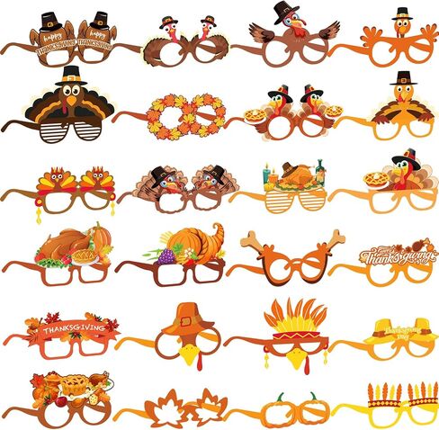 POPLAY 24PCS Turkey Paper Eyeglasses, Thanksgiving Glasses Paper Glasses Funny Party Glasses for Kids Adults Fall Thanksgiving Party Favors in Kuwait