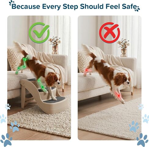 Pet Stairs - Durable Dog Stairs for Small Dogs with 3-Step Design and Safety Locking Pins - Cat or Dog Steps for Home and Vehicle by PETMAKER (Tan) in Kuwait