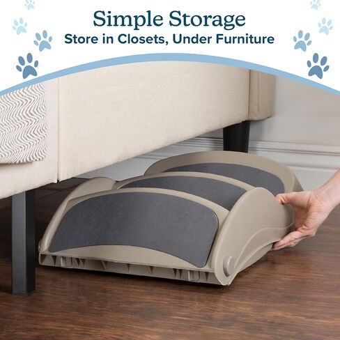Pet Stairs - Durable Dog Stairs for Small Dogs with 3-Step Design and Safety Locking Pins - Cat or Dog Steps for Home and Vehicle by PETMAKER (Tan) in Kuwait