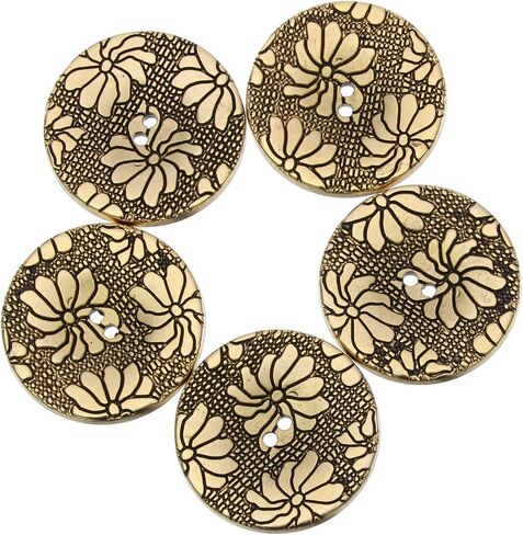 ABS 6pcs ABS Metal Plated Button - 2 Hole - Textured Floral Pattern - 40L(25mm) - Matte Antique Nickel in Kuwait