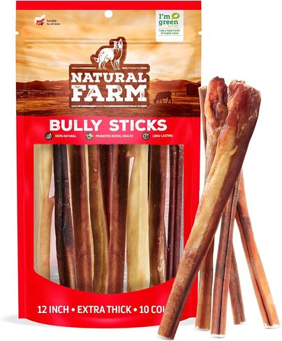 Natural Farm Odor-Free Select Bully Sticks, (6-Inch, 1-Pound), Hand Selected for Consistent Thickness, 100% Beef Pizzle Dog Chews, Fully Digestible, High Protein, Best Dental Treats in Kuwait