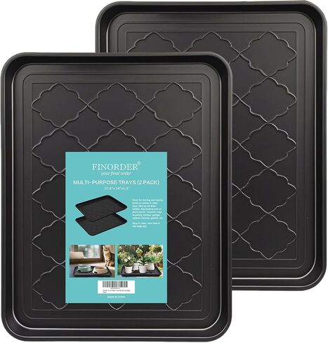 Finorder Multi-Purpose Boot Trays, Set of 2 Black All Weather Heavy Duty Shoe Trays, Pet Feeding Mat, Use for Indoor and Outdoor, 30" x 15" x 1.2" in Kuwait