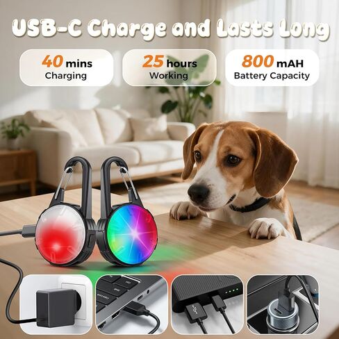 Dog Collar Light, 2 Packs 4 Modes Dog Collar Lights for Nighttime Clip on, High Capacity USB Rechargeable Dog Light, IP68 Waterproof Dog Lights for Night Walking, Climbing, Camping, Cycling, Running in Kuwait