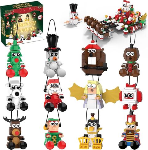 Christmas Party Favors 12 in 1 Building Blocks Set Gift, Christmas Toys Mini Cute Bricks 12 Pcs Advent Calendar Goodie Bags Fillers Classroom Prizes for Kids Boys or Girls 6-12 in Kuwait