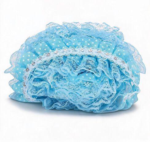 5 Yards Embroidered Lace Trim, 45mm Printing Dots Pleated Trim Mesh, DIY Lace Craft, for Sewing, Gift Wrapping, Hair Bow Making(Blue) in Kuwait