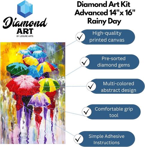 DIAMOND ART BY LEISURE ARTS Diamond Painting Kits for Adults 14"x16" Intermediate Rainy Day, Full Drill, Diamond Art Kits, Dimond Art, Diamond Art for Adults, Diamond Art Kit in Kuwait