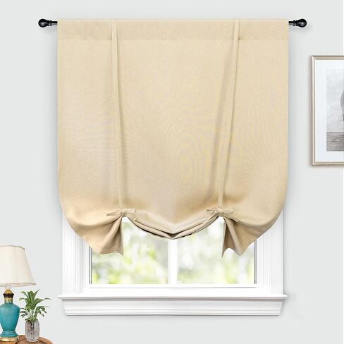 DriftAway Faux Linen Textured Solid Color Blackout Tie Up Curtain for Kitchen Decorative Adjustable Balloon Rod Pocket Window Linen Curtains for Small Window 42 Inch by 63 Inch Gray in Kuwait