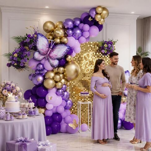 Purple Butterfly Balloon Garland Arch Kit, 158pcs Purple Chrome Gold Balloons with Butterfly Foil Balloons for Girl Birthday Baby Shower Party Supplies Bridal Shower Wedding Decoration (Purple) in Kuwait