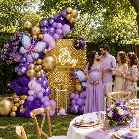 Purple Butterfly Balloon Garland Arch Kit, 158pcs Purple Chrome Gold Balloons with Butterfly Foil Balloons for Girl Birthday Baby Shower Party Supplies Bridal Shower Wedding Decoration (Purple) in Kuwait