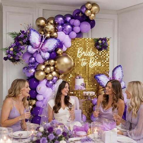 Purple Butterfly Balloon Garland Arch Kit, 158pcs Purple Chrome Gold Balloons with Butterfly Foil Balloons for Girl Birthday Baby Shower Party Supplies Bridal Shower Wedding Decoration (Purple) in Kuwait
