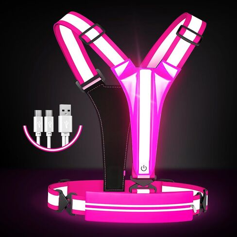 LED Reflective Vest Running Gear Set,USB Rechargeable Light Up Running Vest for Runners Night Walking with Waterproof Phone Bag,High Visibility Armband,Adjustable Waist&Shoulder for Men Women in Kuwait