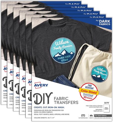 Avery Printable T-Shirt Transfers, for Use On Dark Fabrics, Inkjet, 30 Paper Transfers (3279) in Kuwait