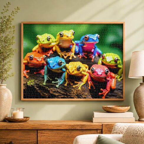 Rainbow Ribbit: Frog Ensemble - 1000 Piece Jigsaw Puzzle - Vibrant Eco-Friendly Puzzle - Premium Quality - Unique Artwork for Adults - by Cross & Glory in Kuwait